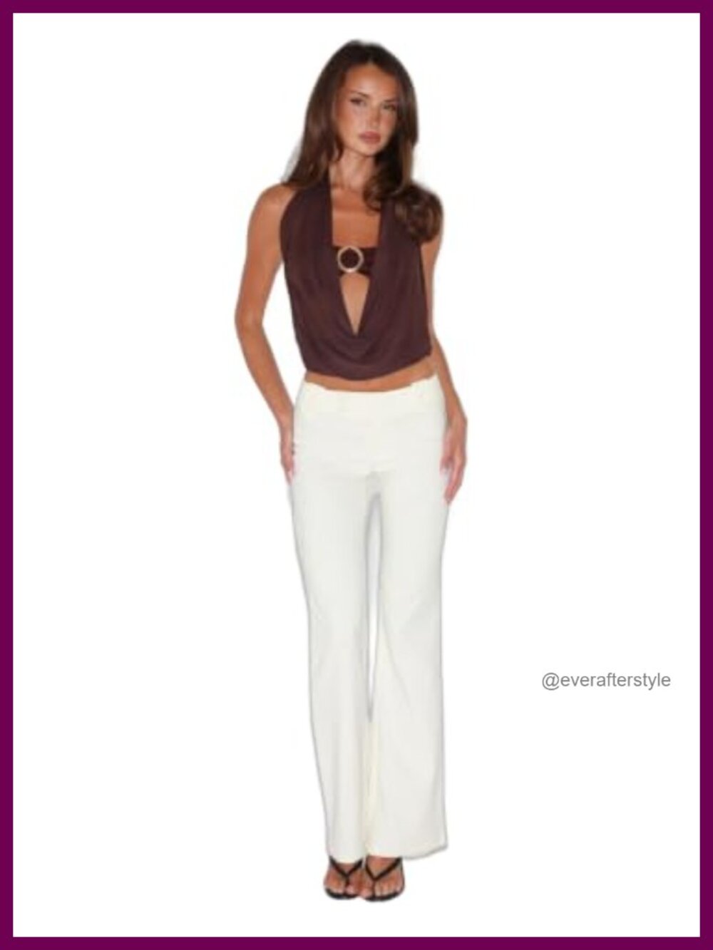 Sheer Mesh Halter Top Two-Piece Cowl Neck Silver Ring Detail